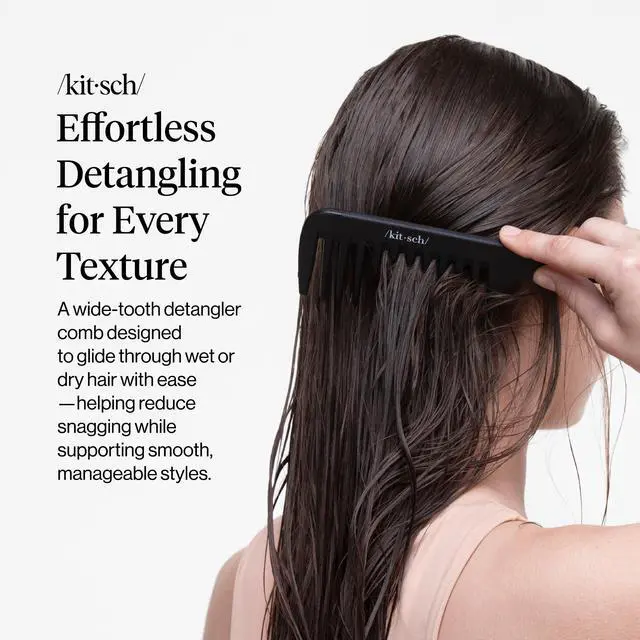 Alt view image 2 of 7 - Wide Tooth Comb For Curls - Curved Handle Detangling Tool for Curly, Wet & Thick Hairs, Frizz-Free Shower Comb for Women, Easy Everyday Hair Care at Home or On-the-go - Black