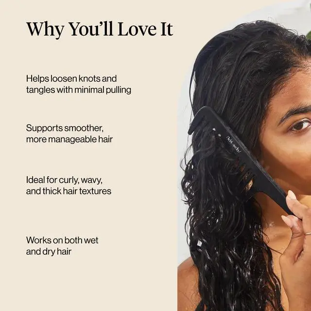 Alt view image 5 of 7 - Wide Tooth Comb For Curls - Curved Handle Detangling Tool for Curly, Wet & Thick Hairs, Frizz-Free Shower Comb for Women, Easy Everyday Hair Care at Home or On-the-go - Black