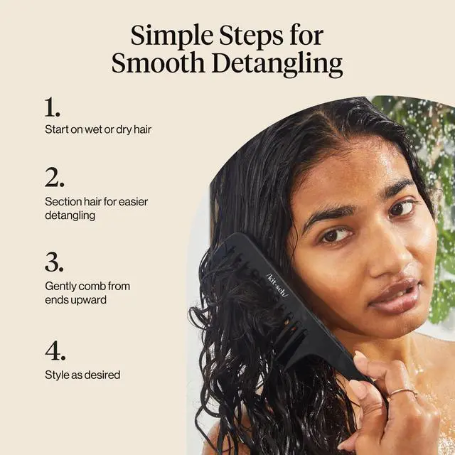 Alt view image 6 of 7 - Wide Tooth Comb For Curls - Curved Handle Detangling Tool for Curly, Wet & Thick Hairs, Frizz-Free Shower Comb for Women, Easy Everyday Hair Care at Home or On-the-go - Black