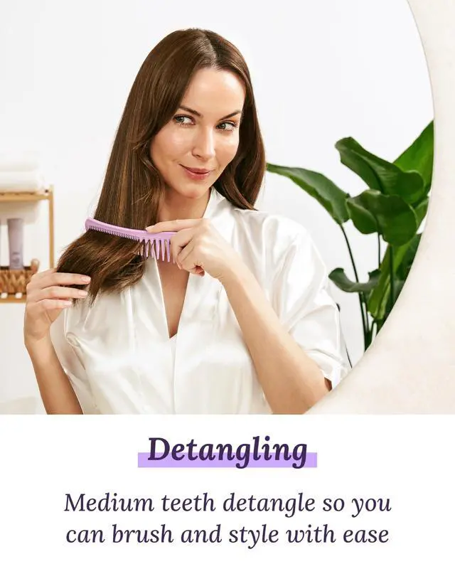 Alt view image 3 of 7 - Detangling Hair Comb for Women - 2-Sided Gentle Styling Comb With Wide and Fine Teeth - Conditioning and Detangling Comb for Thin, Thick, Curly, Straight, and All Other Womens Hair Types
