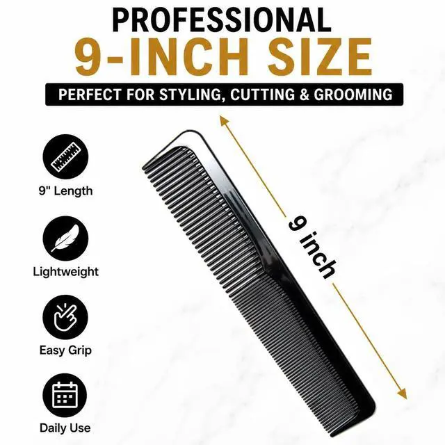 Alt view image 2 of 7 - 6 Pack Barber Comb Set, 9 Inch Professional Hair Combs for Men & Women, Fine & Wide Tooth Dressing Comb, Detangling Styling Cutting Comb for Thick Curly Straight Wet Dry Hair, Black