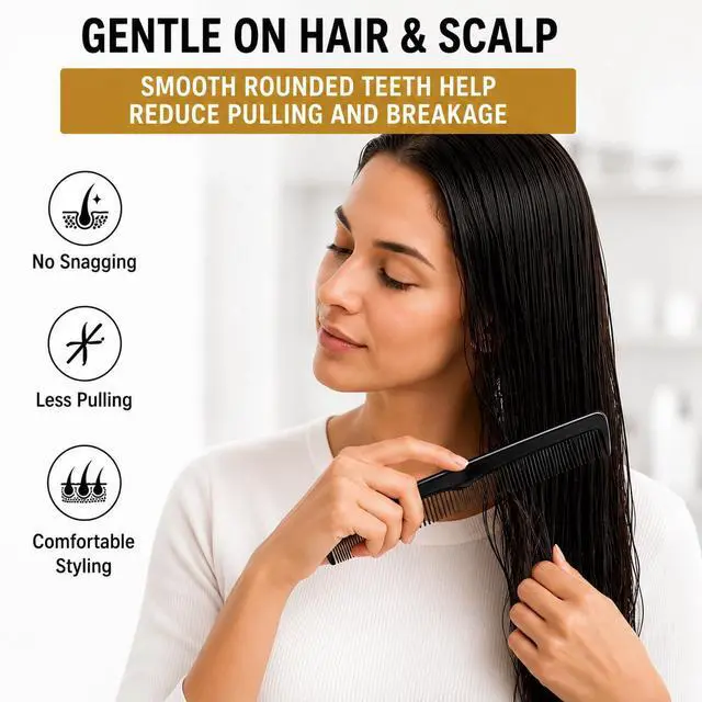 Alt view image 6 of 7 - 6 Pack Barber Comb Set, 9 Inch Professional Hair Combs for Men & Women, Fine & Wide Tooth Dressing Comb, Detangling Styling Cutting Comb for Thick Curly Straight Wet Dry Hair, Black