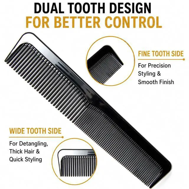 Alt view image 4 of 7 - 6 Pack Barber Comb Set, 9 Inch Professional Hair Combs for Men & Women, Fine & Wide Tooth Dressing Comb, Detangling Styling Cutting Comb for Thick Curly Straight Wet Dry Hair, Black