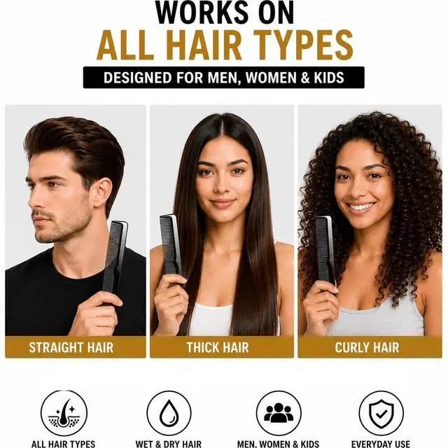 Alt view image 5 of 7 - 6 Pack Barber Comb Set, 9 Inch Professional Hair Combs for Men & Women, Fine & Wide Tooth Dressing Comb, Detangling Styling Cutting Comb for Thick Curly Straight Wet Dry Hair, Black