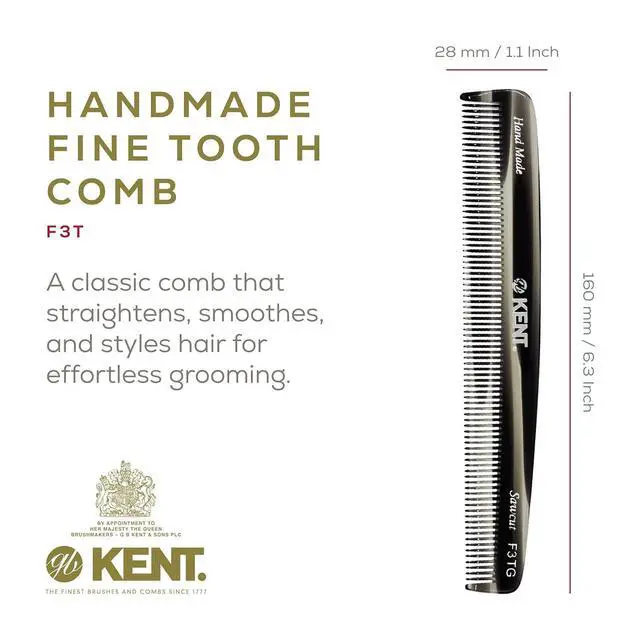 Alt view image 2 of 7 - F3T Black Graphite Fine Tooth Comb - Hair Parting and Straightening Comb for Men's & Women's Dandruff Remover, Saw Cut and Hand Polished Made in England