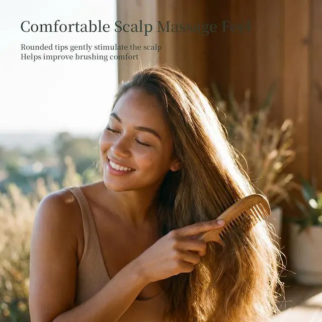 Alt view image 2 of 7 - Handmade 100% Natural Green Sandalwood Hair Combs - Anti-Static Sandalwood Scent Natural Hair Detangler Wooden Comb (Wide Tooth),1 Count (Pack of 1)