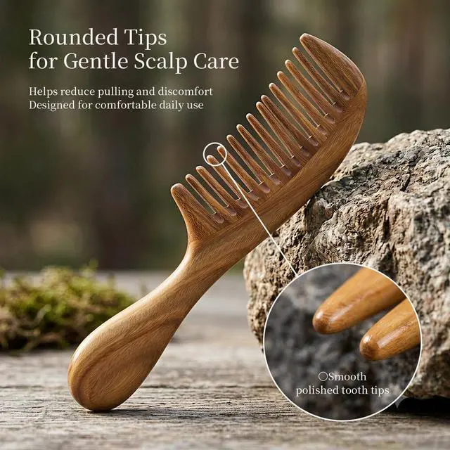 Alt view image 3 of 7 - Handmade 100% Natural Green Sandalwood Hair Combs - Anti-Static Sandalwood Scent Natural Hair Detangler Wooden Comb (Wide Tooth),1 Count (Pack of 1)