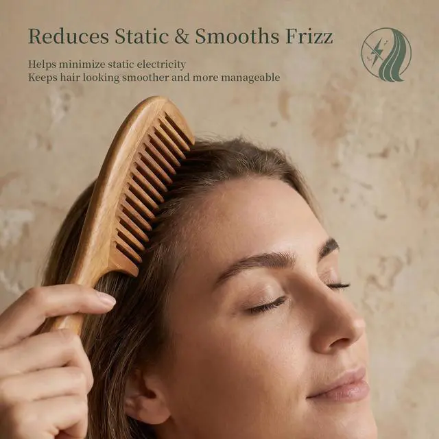Alt view image 5 of 7 - Handmade 100% Natural Green Sandalwood Hair Combs - Anti-Static Sandalwood Scent Natural Hair Detangler Wooden Comb (Wide Tooth),1 Count (Pack of 1)