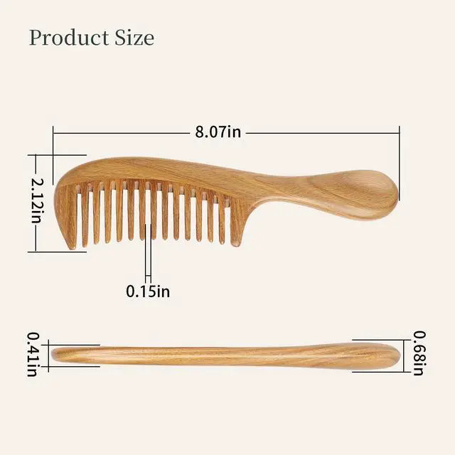 Alt view image 6 of 7 - Handmade 100% Natural Green Sandalwood Hair Combs - Anti-Static Sandalwood Scent Natural Hair Detangler Wooden Comb (Wide Tooth),1 Count (Pack of 1)