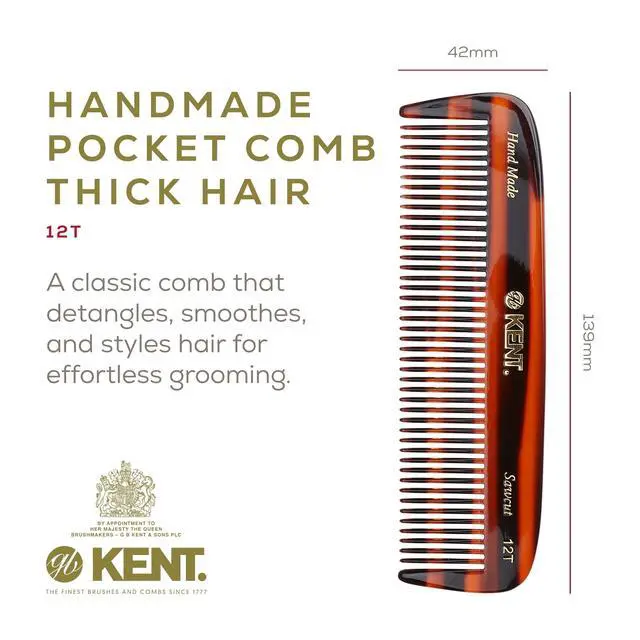 Alt view image 2 of 7 - 12T Wide Tooth Detangling Comb - Handmade Pocket Comb for Thick, Curly, and Wavy Hair, Large Tooth for Grooming Hair, Beard, and Mustache - Saw-Cut and Hand Polished