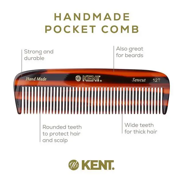 Alt view image 4 of 7 - 12T Wide Tooth Detangling Comb - Handmade Pocket Comb for Thick, Curly, and Wavy Hair, Large Tooth for Grooming Hair, Beard, and Mustache - Saw-Cut and Hand Polished