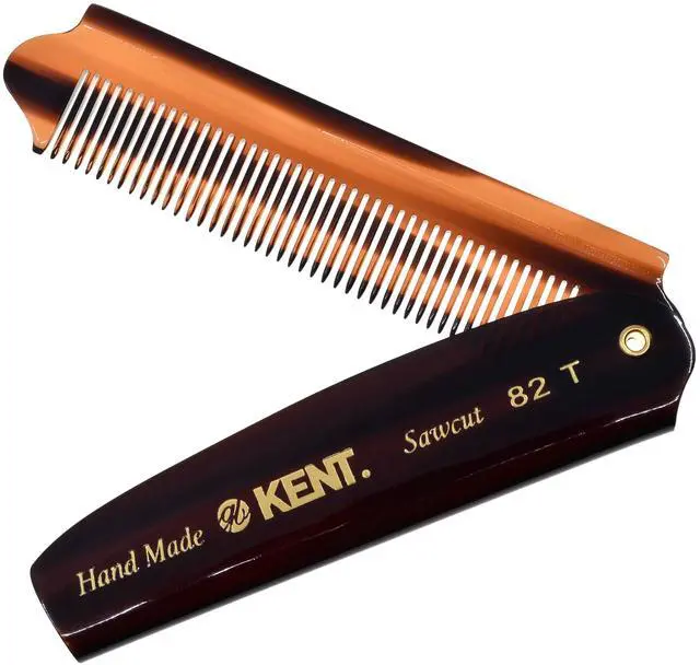 Main image of 82T Handmade Folding Pocket Comb for Men, Fine Tooth Hair Comb Straightener for Everyday Grooming Styling Hair, Beard or Mustache, Use Dry or with Balms, Saw Cut Hand Polished, Made in England