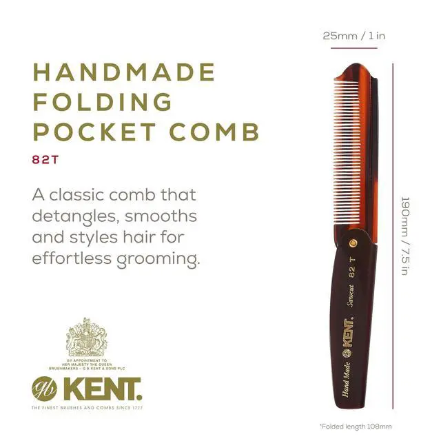 Alt view image 2 of 7 - 82T Handmade Folding Pocket Comb for Men, Fine Tooth Hair Comb Straightener for Everyday Grooming Styling Hair, Beard or Mustache, Use Dry or with Balms, Saw Cut Hand Polished, Made in England