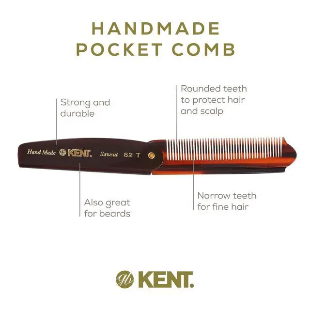 Alt view image 4 of 7 - 82T Handmade Folding Pocket Comb for Men, Fine Tooth Hair Comb Straightener for Everyday Grooming Styling Hair, Beard or Mustache, Use Dry or with Balms, Saw Cut Hand Polished, Made in England