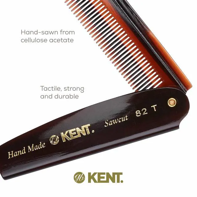 Alt view image 5 of 7 - 82T Handmade Folding Pocket Comb for Men, Fine Tooth Hair Comb Straightener for Everyday Grooming Styling Hair, Beard or Mustache, Use Dry or with Balms, Saw Cut Hand Polished, Made in England