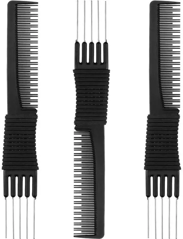 Main image of 3 Pack Carbon Lift Teasing Combs with Metal Prong, Hair Pick Comb for Women Hair Styling(Black)