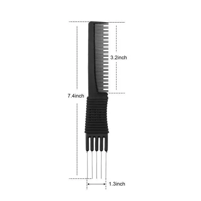 Alt view image 3 of 6 - 3 Pack Carbon Lift Teasing Combs with Metal Prong, Hair Pick Comb for Women Hair Styling(Black)