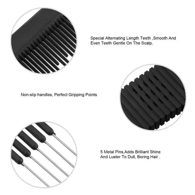 Alt view image 4 of 6 - 3 Pack Carbon Lift Teasing Combs with Metal Prong, Hair Pick Comb for Women Hair Styling(Black)