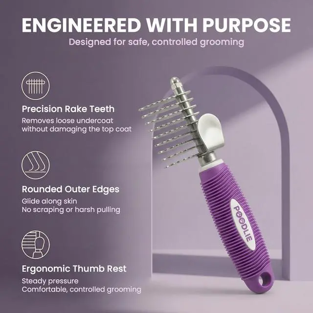 Alt view image 3 of 7 - Dematting Fur Rake Comb Brush for Dogs and Cats - Long 2.5" Steel Safety Blades Metal Comb for Detangling Matted or Knotted Undercoat Hair