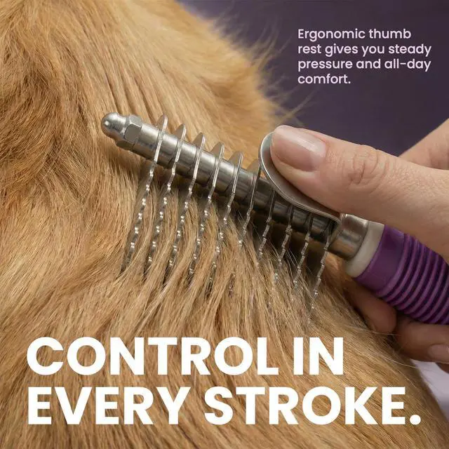 Alt view image 6 of 7 - Dematting Fur Rake Comb Brush for Dogs and Cats - Long 2.5" Steel Safety Blades Metal Comb for Detangling Matted or Knotted Undercoat Hair