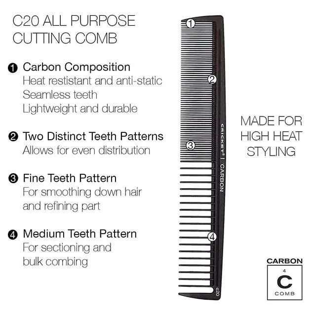 Alt view image 3 of 7 - C20 Professional Stylist All-Purpose Carbon Cutting Hair Comb - Heat-Resistant Hair Combs for Women, Men & Stylists, Ideal for Precision Cutting, Styling, Parting and All Types