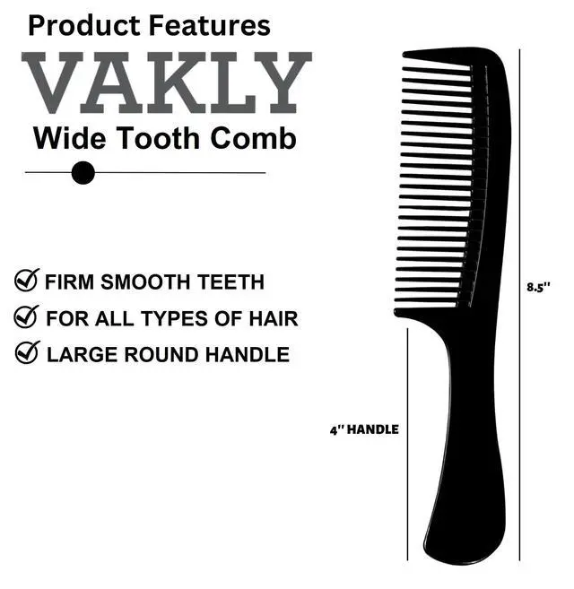 Alt view image 2 of 6 - Wide Tooth Comb 8.5 in (3 Pack) Large Detangling Paddle Comb with Round Handle for Wet or Dry Hair, Thick, Curly, Wavy & Long Hair