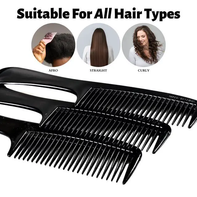 Alt view image 4 of 6 - Wide Tooth Comb 8.5 in (3 Pack) Large Detangling Paddle Comb with Round Handle for Wet or Dry Hair, Thick, Curly, Wavy & Long Hair