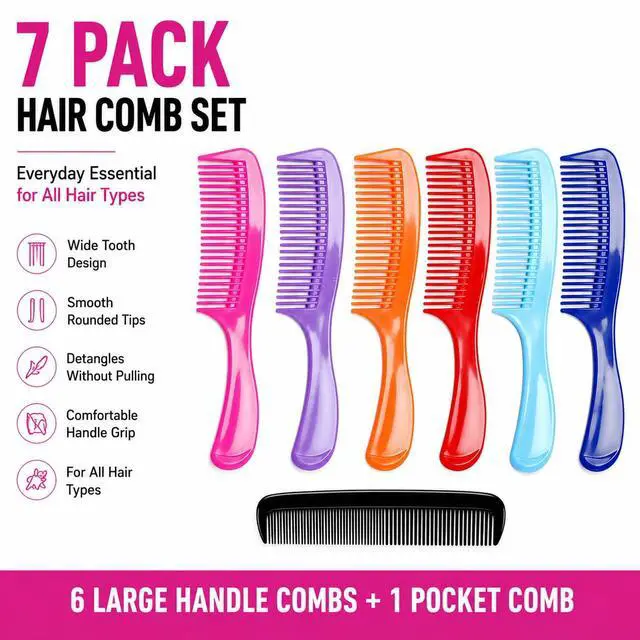 Alt view image 2 of 7 - (6 Pack) 8" Colorful Dressing Comb Dresser Comb Round Handle Comb Hair Combs and (1 Pack) 5" Favorict Pocket Comb (A)