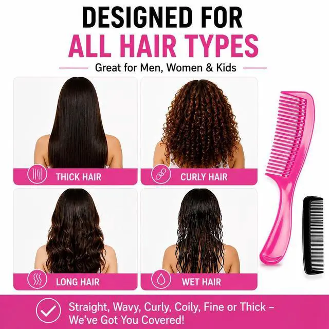 Alt view image 6 of 7 - (6 Pack) 8" Colorful Dressing Comb Dresser Comb Round Handle Comb Hair Combs and (1 Pack) 5" Favorict Pocket Comb (A)