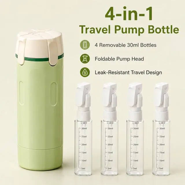 Alt view image 7 of 7 - 4-in-1 30ML Travel Size Dispenser Toiletries Bottles, Leak-Proof Refillable Containers Dispensers Labels Portable Toiletry Organizer Cup for Shampoo, Lotion, Soap Travel Essentials Green