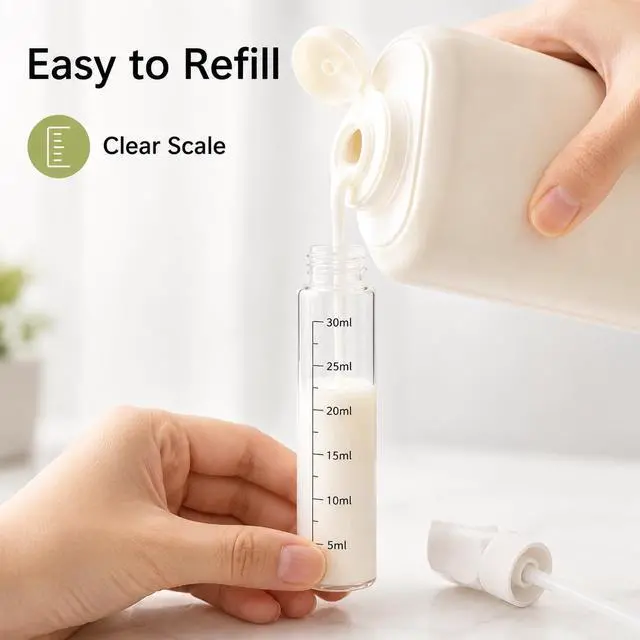 Alt view image 4 of 7 - 4-in-1 30ML Travel Size Dispenser Toiletries Bottles, Leak-Proof Refillable Containers Dispensers Labels Portable Toiletry Organizer Cup for Shampoo, Lotion, Soap Travel Essentials Green