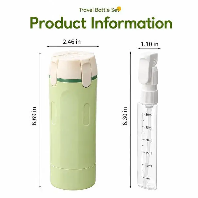 Alt view image 3 of 7 - 4-in-1 30ML Travel Size Dispenser Toiletries Bottles, Leak-Proof Refillable Containers Dispensers Labels Portable Toiletry Organizer Cup for Shampoo, Lotion, Soap Travel Essentials Green