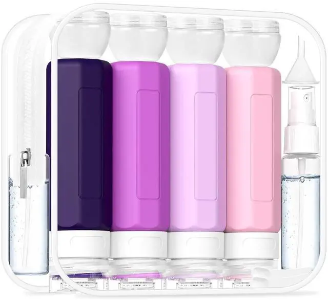 Main image of 17 Pack Travel Bottles for Toiletries, Tsa Approved 3oz Travel Size Containers, Leak Proof Travel Size Toiletries Bottles Silicone, BPA Free Refillable Shampoo Conditioners Kit, Purple