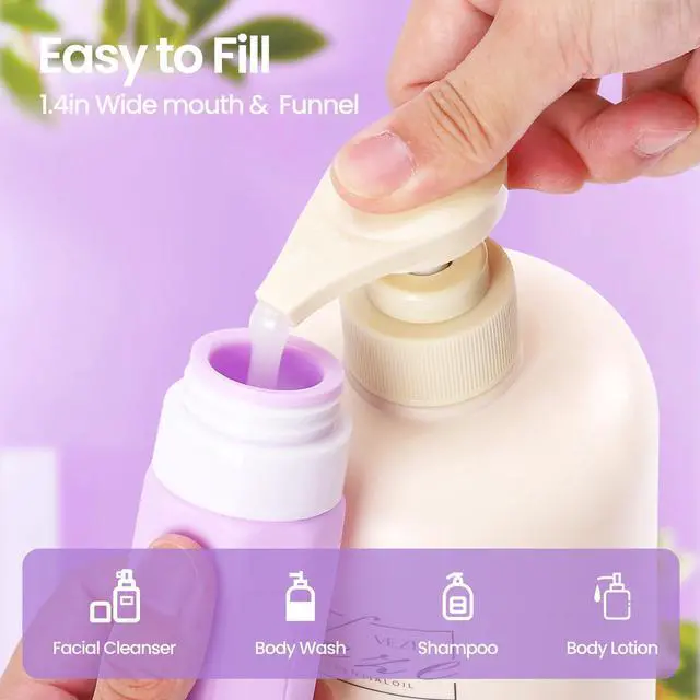 Alt view image 4 of 7 - 17 Pack Travel Bottles for Toiletries, Tsa Approved 3oz Travel Size Containers, Leak Proof Travel Size Toiletries Bottles Silicone, BPA Free Refillable Shampoo Conditioners Kit, Purple