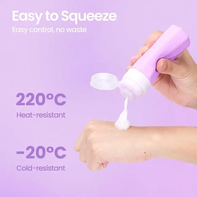 Alt view image 5 of 7 - 17 Pack Travel Bottles for Toiletries, Tsa Approved 3oz Travel Size Containers, Leak Proof Travel Size Toiletries Bottles Silicone, BPA Free Refillable Shampoo Conditioners Kit, Purple