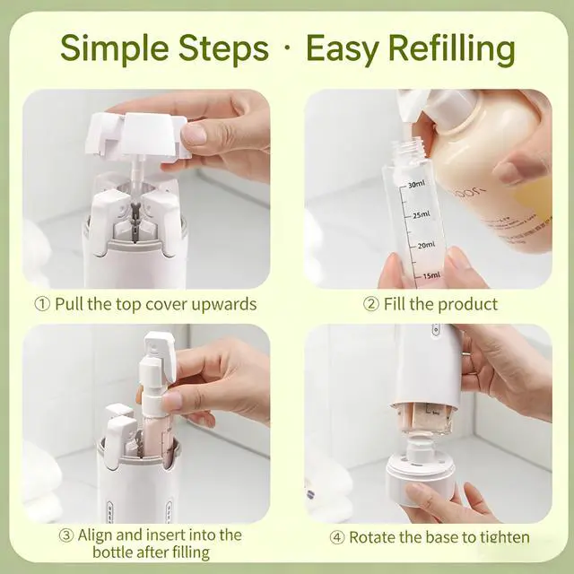 Alt view image 6 of 6 - 4-in-1 Travel Dispenser Bottles, 4-Pack 1 oz Refillable Toiletry Set
