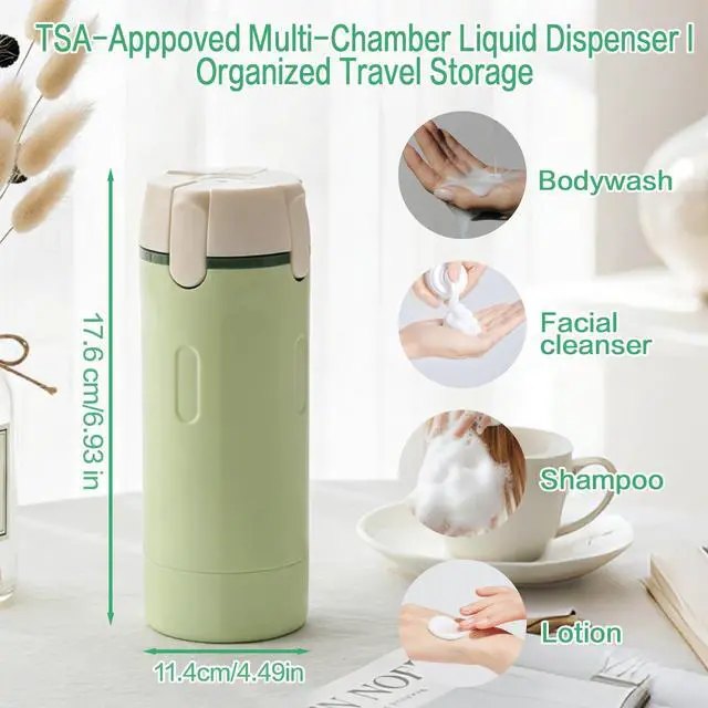 Alt view image 2 of 7 - 4 in 1 Travel Dispenser Bottle Set, Leakproof TSA Travel Size Containers for Toiletries, Portable Refillable Bottles, Hard Shell Rotating Design with Scale and Labels