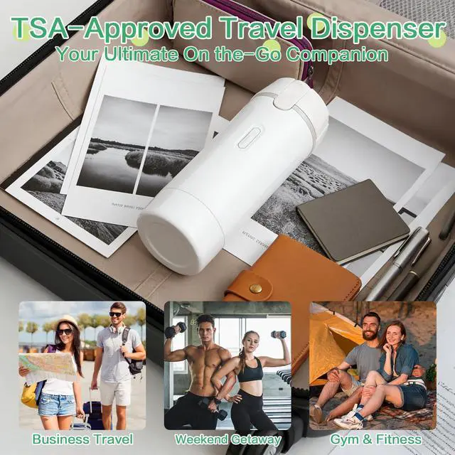 Alt view image 6 of 7 - 4 in 1 Travel Dispenser Bottle Set, Leakproof TSA Travel Size Containers for Toiletries, Portable Refillable Bottles, Hard Shell Rotating Design with Scale and Labels