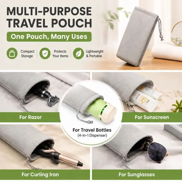 Alt view image 6 of 7 - 4 in 1 Travel Dispenser, Leak-Proof Travel Bottles with Storage Bag, 4 Refillable 30ml (1oz) Travel Containers for Toiletries, Portable Green Set for Shampoo, Body Wash, Lotion