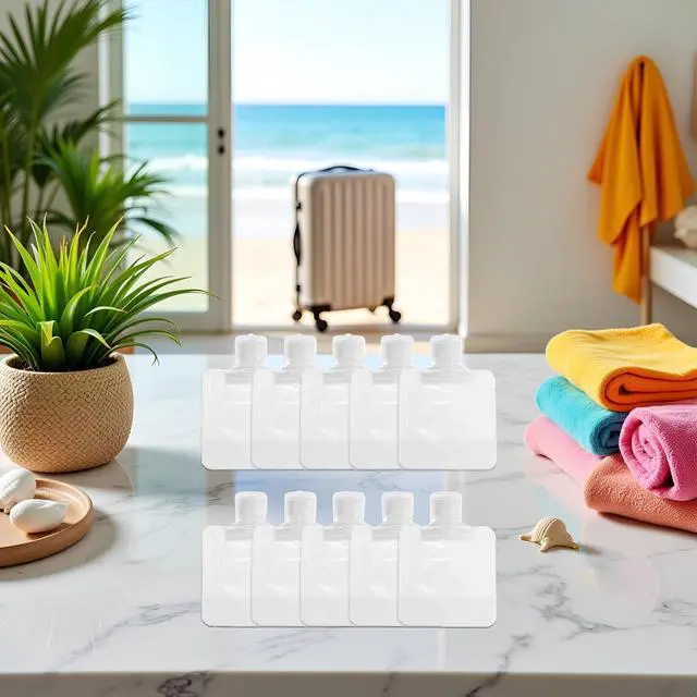 Alt view image 6 of 7 - Travel Size Refillable Squeeze Pouches - 10Pcs Clear Leakproof Toiletry Containers for Shampoo, Lotion and Shower Gel (30ml) | Portable Reusable Fluid Bags for Cosmetic and Travel Accessories