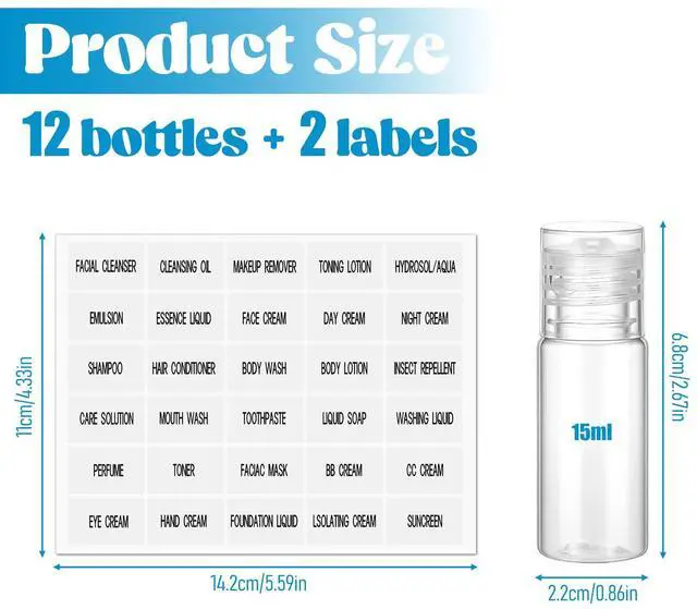 Alt view image 2 of 6 - 12 Piece 15ml/0.5oz Small Travel Tube Bottles Travel Size Make up Sample Containers Leak Proof Clear Plastic Mini Cosmetic Bottles Refillable Empty Lotion Squeeze Bottle for Liquid Toiletries Cosmetic