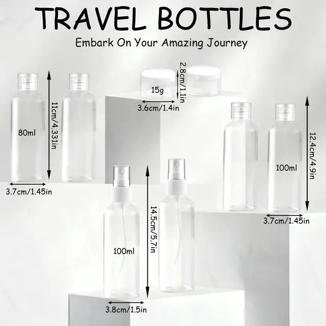 Alt view image 2 of 7 - 8Pcs Travel Bottles Set, TSA Approved Travel Size Toiletries, Reusable Leak Proof Cosmetic Containers for Shampoo, Conditioner, Cream -Women Men Travel Essentials