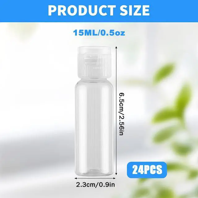 Alt view image 2 of 7 - 0.5oz Mini Clear Plastic Empty Bottle with Flip Cap Small Travel Bottles Storage Containers Jars for Cosmetic Sample Lotion Shower Gel Emulsion Toiletries - Set of 24