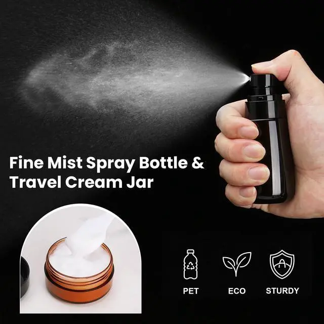 Alt view image 5 of 7 - Travel Bottles for Toiletries 14PCS 3.4oz Pre-Printed Shampoo, Conditioner, Body Wash TSA Approved 2oz Travel Spray Bottle Leak Proof Plastic Cream Jars Refillable Lotion Containers(Black)