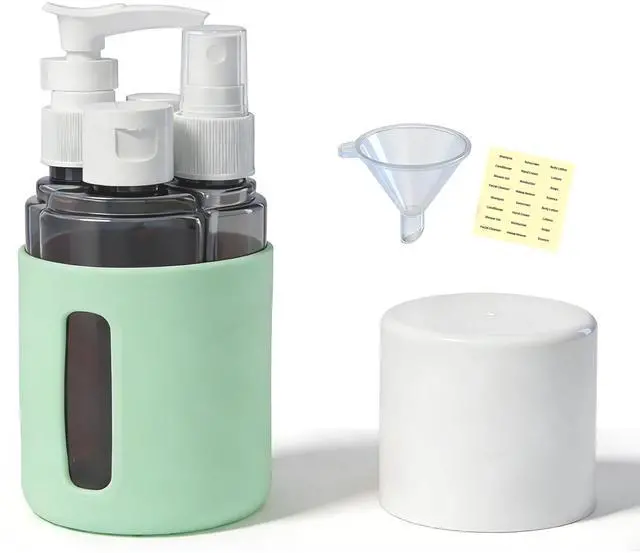 Main image of 4-in-1 Round Refillable Cosmetic Container Kit, Leak Proof Portable Travel Toiletry Bottles, TSA Approved Travel bottles, Empty Jars for Cosmetics Lotion Shampoo (Green)