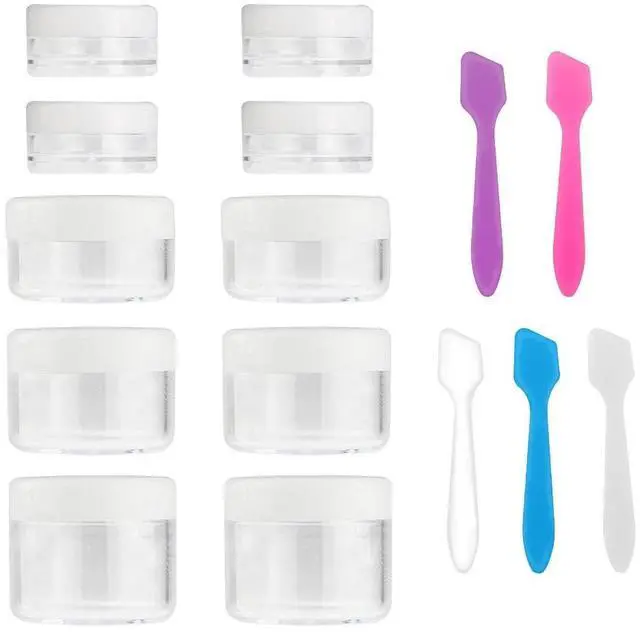 Main image of 10 Pieces Makeup Travel Containers with Lids 0.11/0.18/0.35/0.53/0.7 OZ Size Cosmetic Jars with 5 Pieces Mini Spatulas for Gift, Plastic Container Jars for Travel Storage Makeup (White Color)