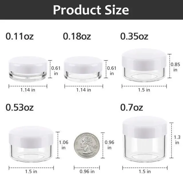 Alt view image 2 of 7 - 10 Pieces Makeup Travel Containers with Lids 0.11/0.18/0.35/0.53/0.7 OZ Size Cosmetic Jars with 5 Pieces Mini Spatulas for Gift, Plastic Container Jars for Travel Storage Makeup (White Color)