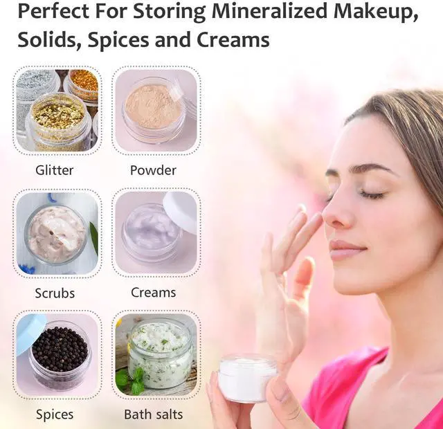 Alt view image 3 of 7 - 10 Pieces Makeup Travel Containers with Lids 0.11/0.18/0.35/0.53/0.7 OZ Size Cosmetic Jars with 5 Pieces Mini Spatulas for Gift, Plastic Container Jars for Travel Storage Makeup (White Color)