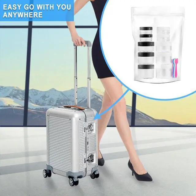 Alt view image 7 of 7 - 10 Pieces Makeup Travel Containers with Lids 0.11/0.18/0.35/0.53/0.7 OZ Size Cosmetic Jars with 5 Pieces Mini Spatulas for Gift, Plastic Container Jars for Travel Storage Makeup (White Color)