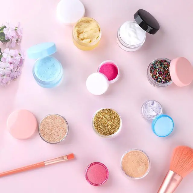 Alt view image 6 of 7 - 10 Pieces Makeup Travel Containers with Lids 0.11/0.18/0.35/0.53/0.7 OZ Size Cosmetic Jars with 5 Pieces Mini Spatulas for Gift, Plastic Container Jars for Travel Storage Makeup (White Color)